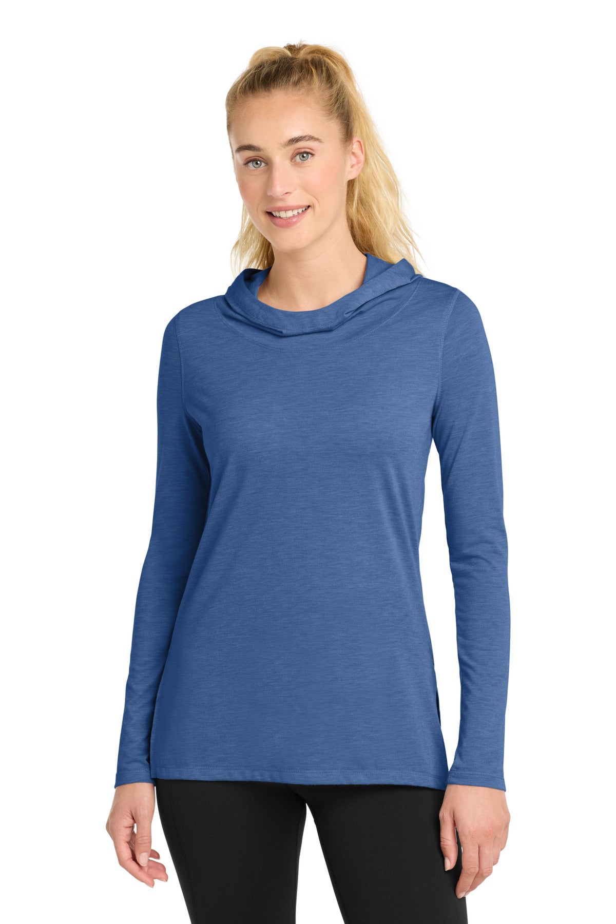 Sport-Tek Women's PosiCharge  Tri-Blend Wicking Long Sleeve Hoodie - True Royal Heather