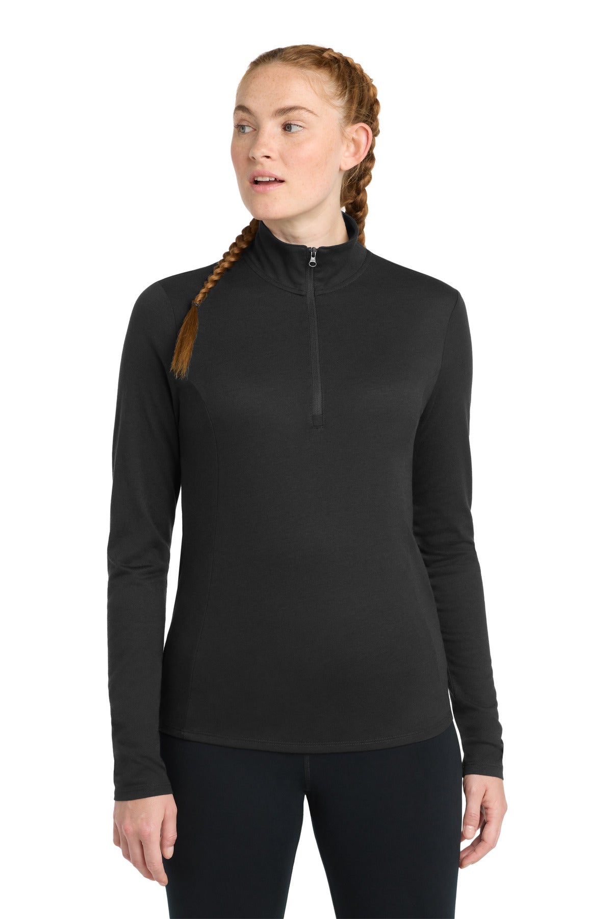 Sport-Tek  Women's PosiCharge  Tri-Blend Wicking 1/4-Zip Pullover - Black Triad Solid