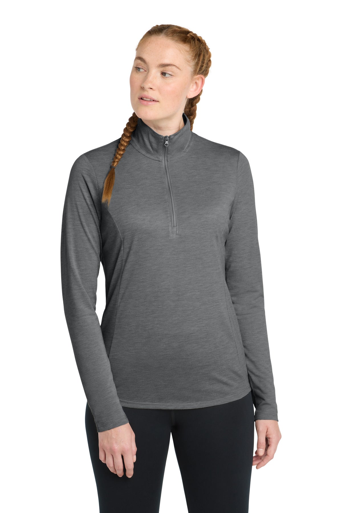 Sport-Tek  Women's PosiCharge  Tri-Blend Wicking 1/4-Zip Pullover - Dark Grey Heather