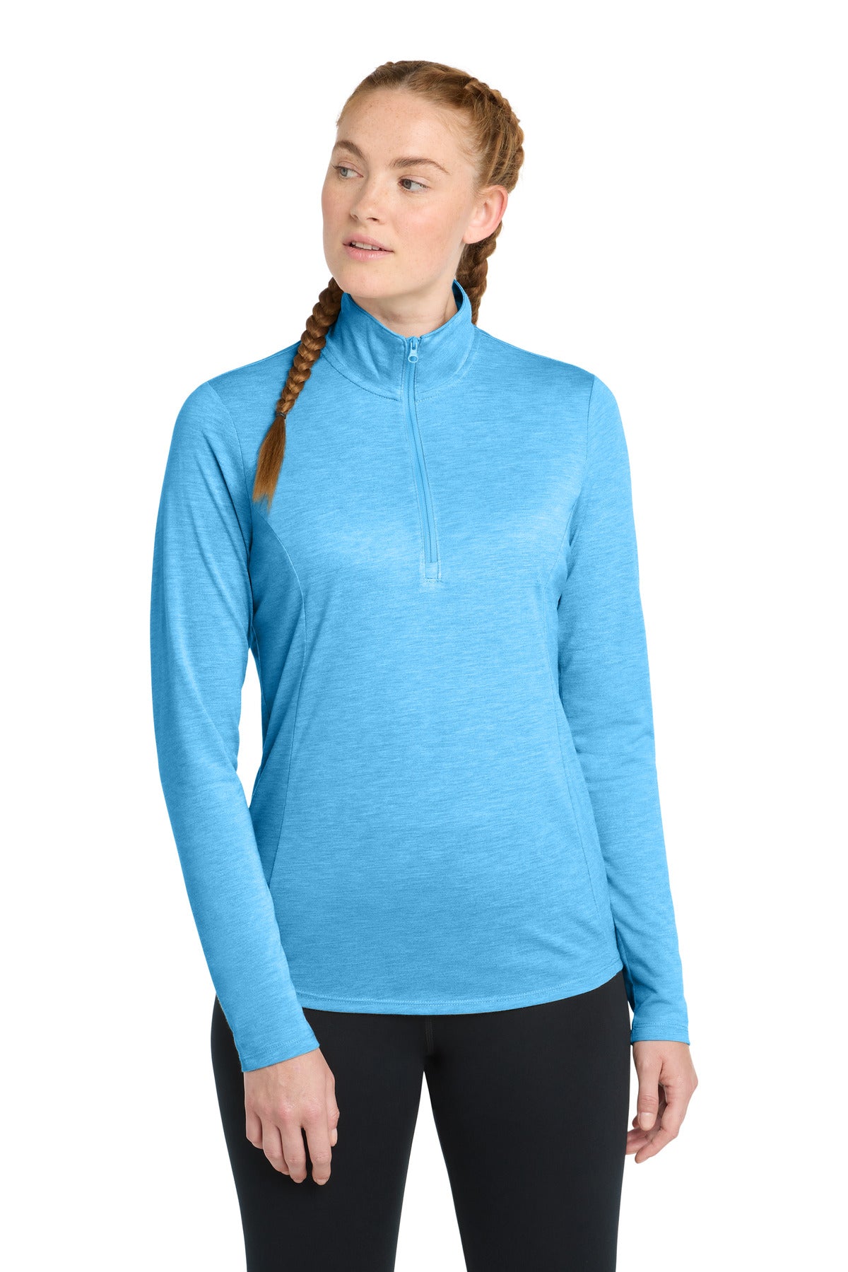 Sport-Tek  Women's PosiCharge  Tri-Blend Wicking 1/4-Zip Pullover - Pond Blue Heather