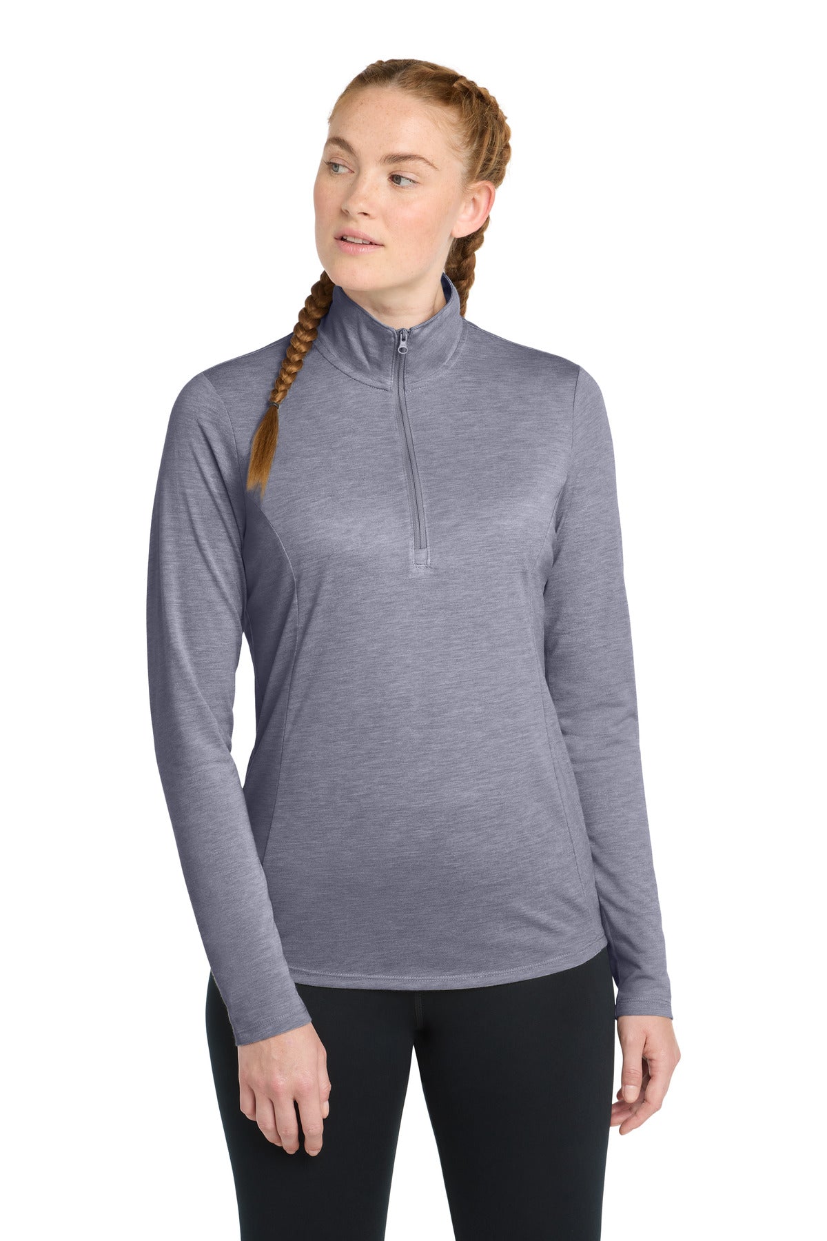 Sport-Tek  Women's PosiCharge  Tri-Blend Wicking 1/4-Zip Pullover - True Navy Heather