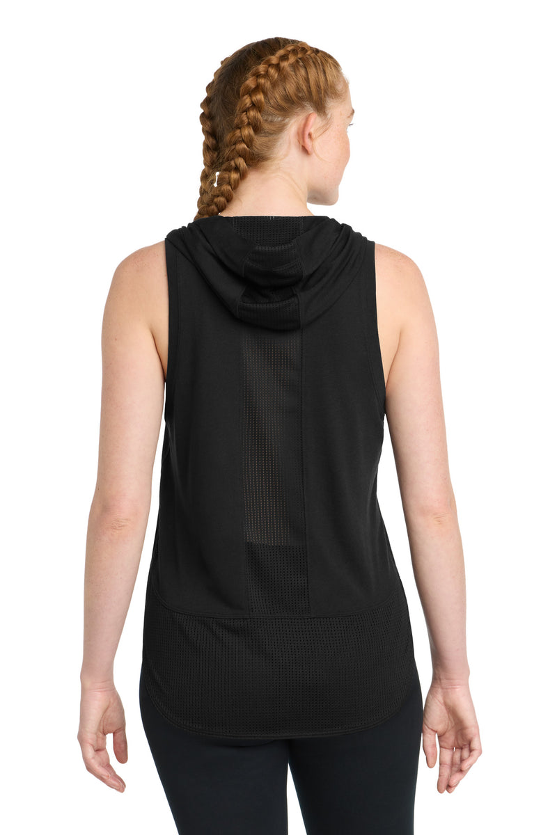 Sport-Tek  Women's PosiCharge  Tri-Blend Wicking Draft Hoodie Tank - Black/ Black Triad Solid