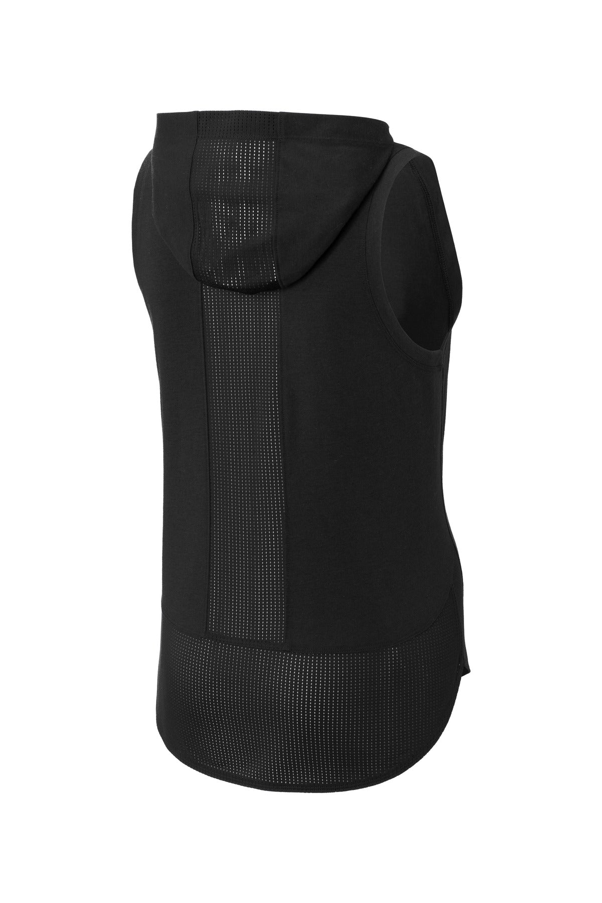 Sport-Tek  Women's PosiCharge  Tri-Blend Wicking Draft Hoodie Tank - Black/ Black Triad Solid