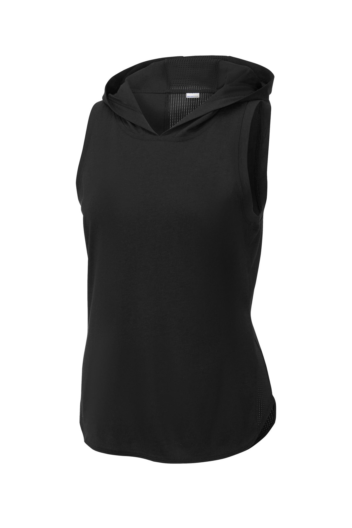 Sport-Tek  Women's PosiCharge  Tri-Blend Wicking Draft Hoodie Tank - Black/ Black Triad Solid