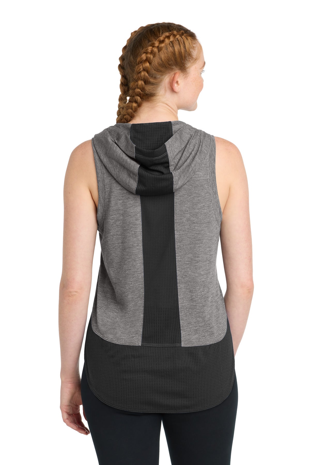 Sport-Tek  Women's PosiCharge  Tri-Blend Wicking Draft Hoodie Tank - Black/ Dark Grey Heather