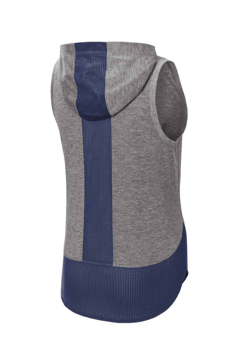 Sport-Tek  Women's PosiCharge  Tri-Blend Wicking Draft Hoodie Tank - True Navy/ Dark Grey Heather