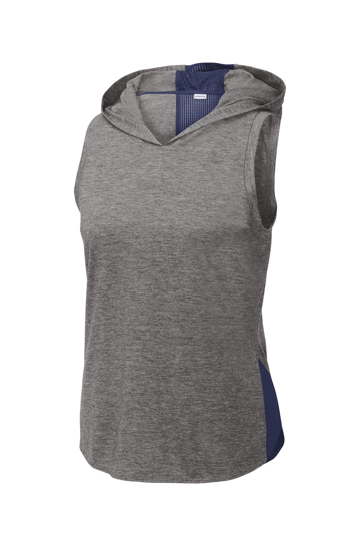 Sport-Tek  Women's PosiCharge  Tri-Blend Wicking Draft Hoodie Tank - True Navy/ Dark Grey Heather
