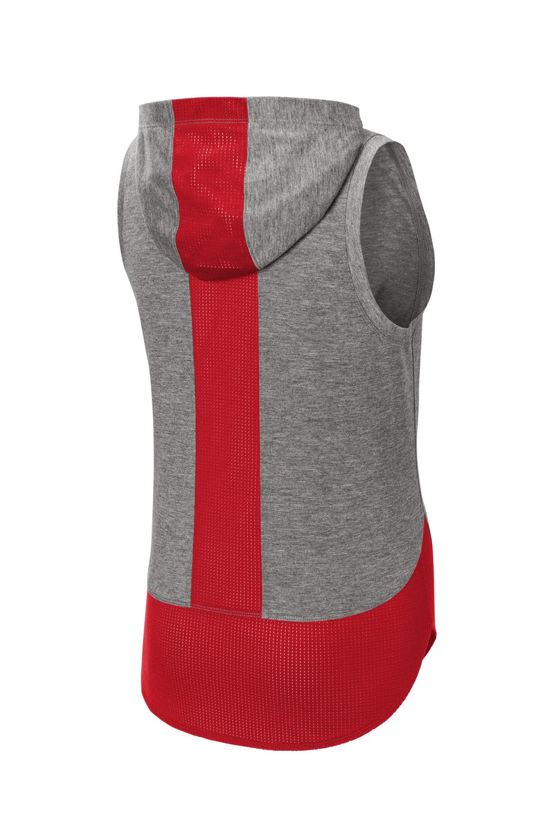 Sport-Tek  Women's PosiCharge  Tri-Blend Wicking Draft Hoodie Tank - True Red/ Dark Grey Heather