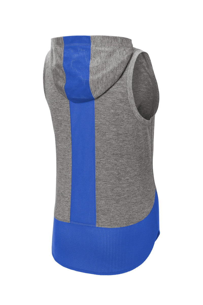 Sport-Tek  Women's PosiCharge  Tri-Blend Wicking Draft Hoodie Tank - True Royal/ Dark Grey Heather