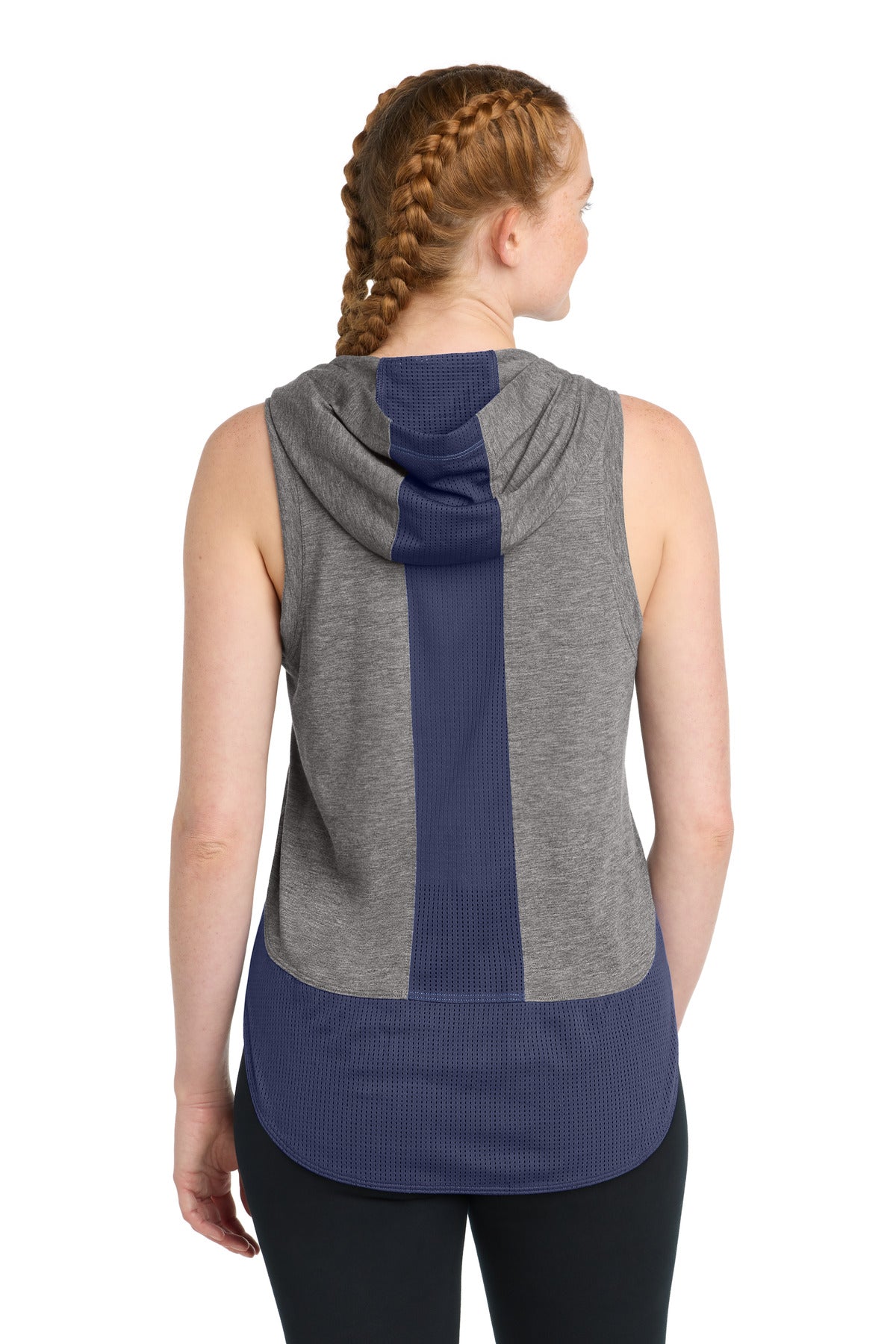 Sport-Tek  Women's PosiCharge  Tri-Blend Wicking Draft Hoodie Tank - True Navy/ Dark Grey Heather
