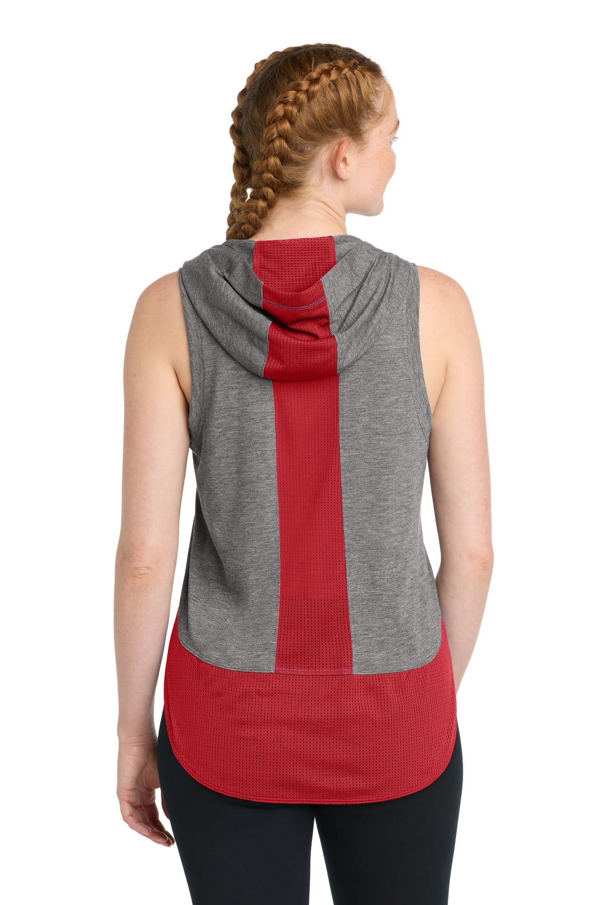 Sport-Tek  Women's PosiCharge  Tri-Blend Wicking Draft Hoodie Tank - True Red/ Dark Grey Heather