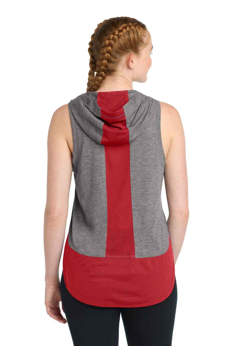 Sport-Tek  Women's PosiCharge  Tri-Blend Wicking Draft Hoodie Tank - True Red/ Dark Grey Heather