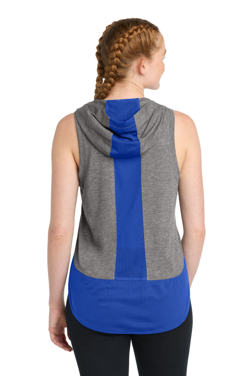 Sport-Tek  Women's PosiCharge  Tri-Blend Wicking Draft Hoodie Tank - True Royal/ Dark Grey Heather