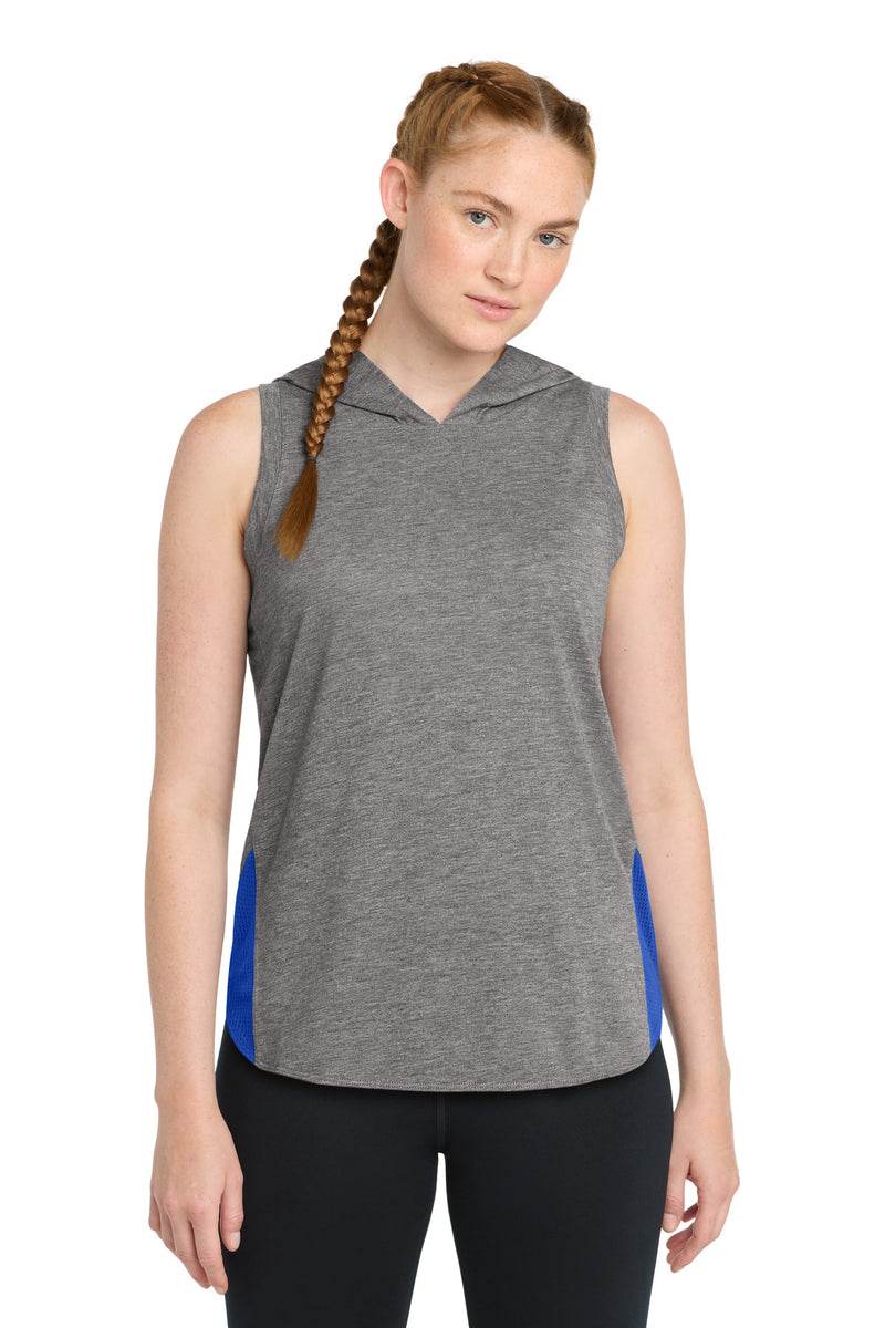Sport-Tek  Women's PosiCharge  Tri-Blend Wicking Draft Hoodie Tank - True Royal/ Dark Grey Heather
