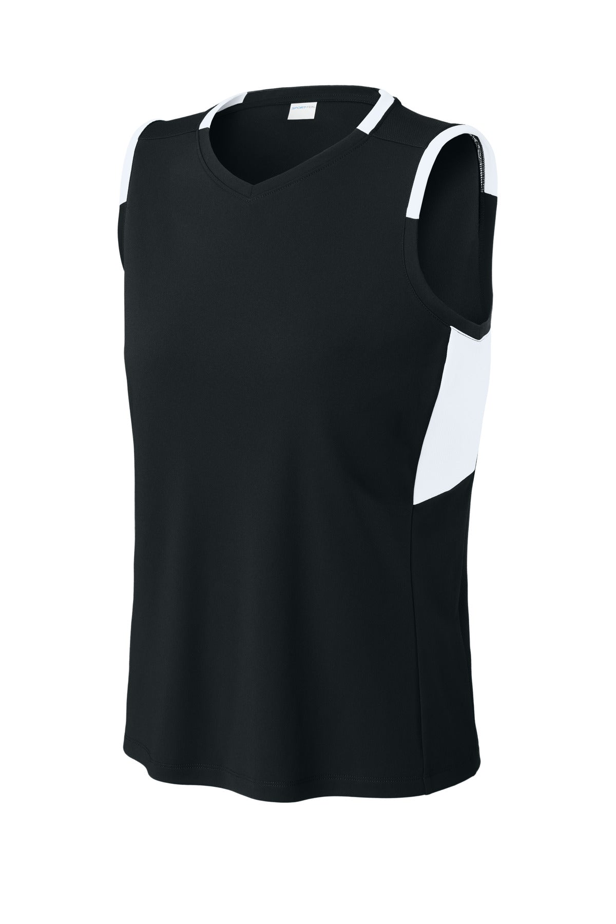 Sport-Tek Women's Club Sleeveless V-Neck - Black/ White