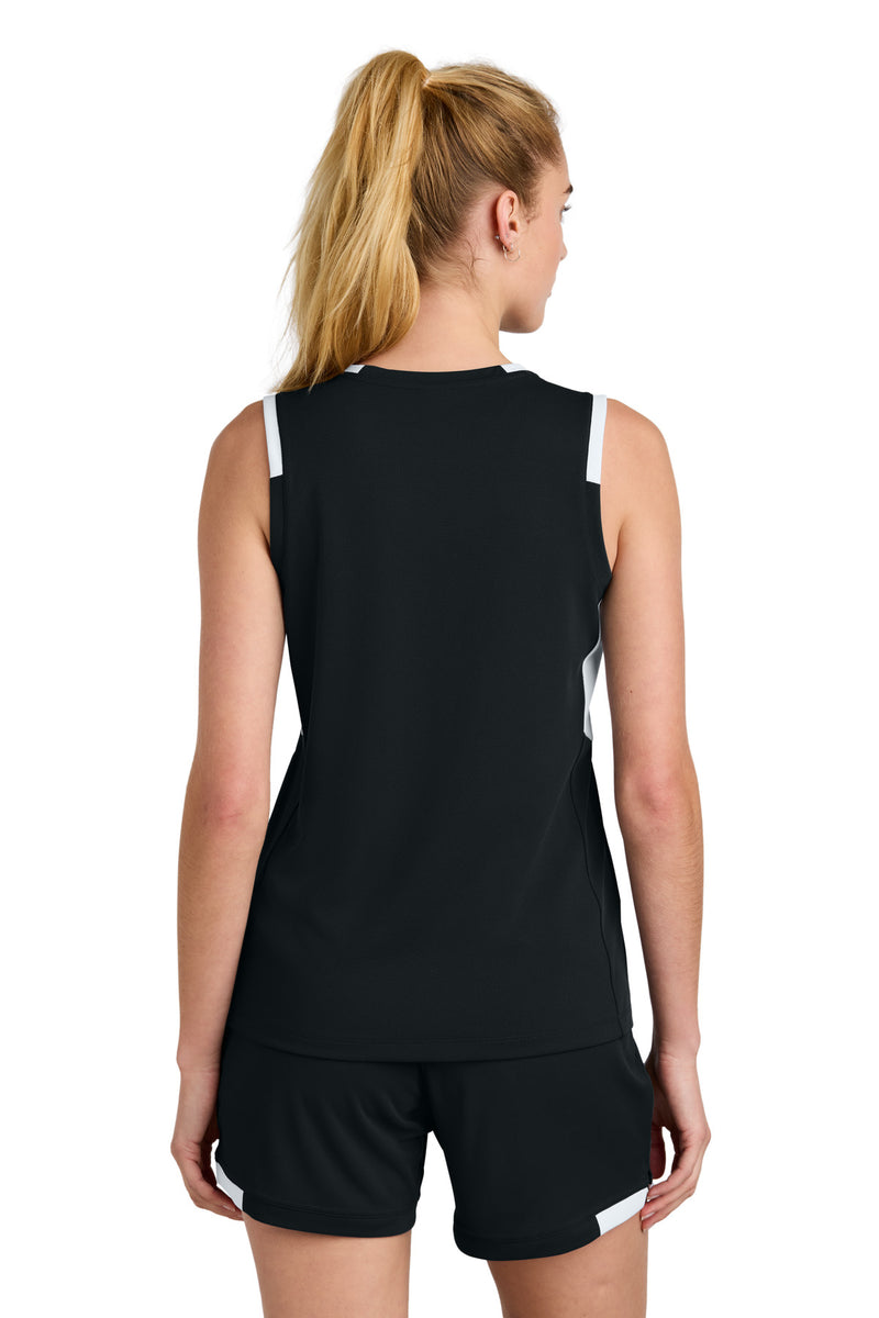 Sport-Tek Women's Club Sleeveless V-Neck - Black/ White