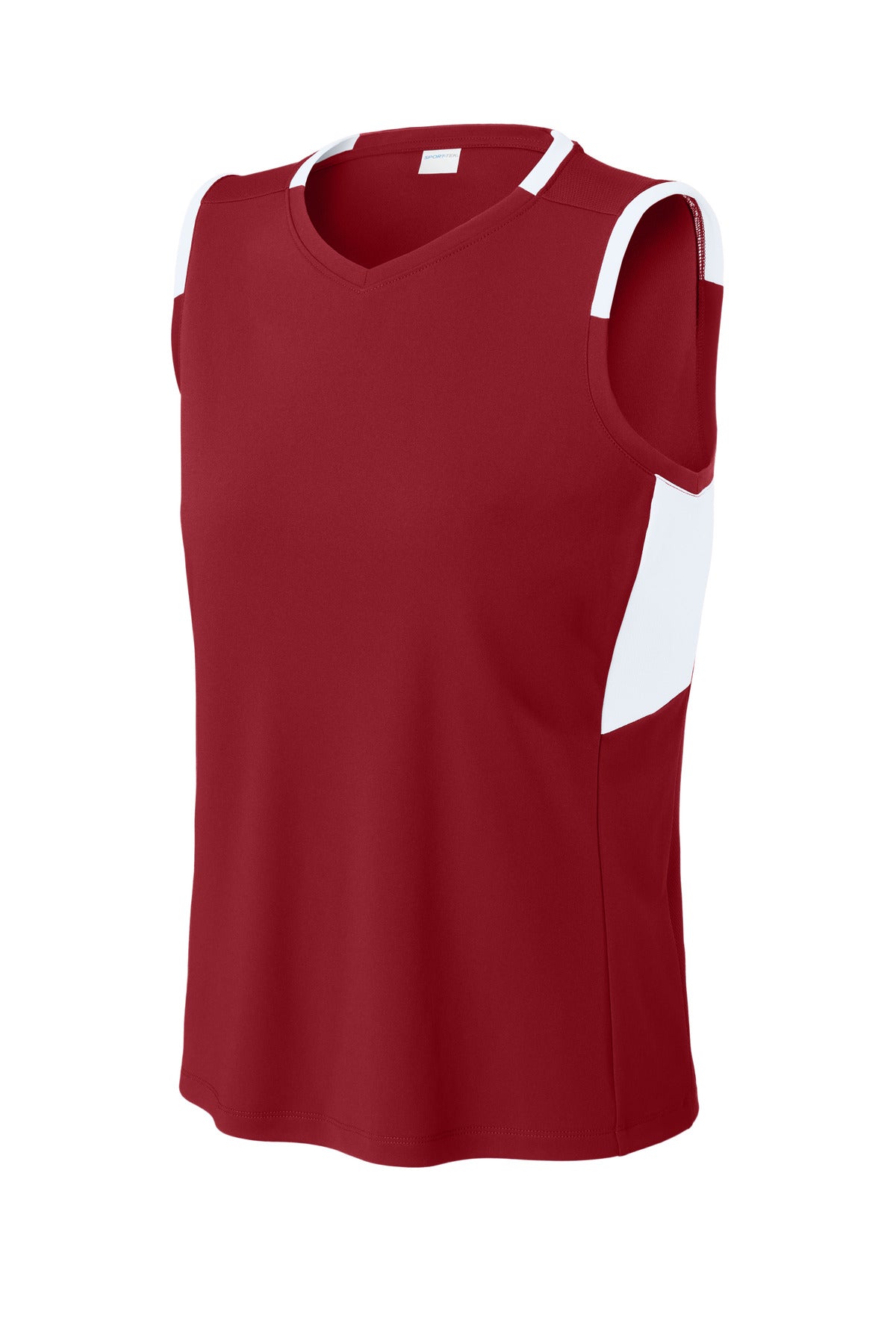 Sport-Tek Women's Club Sleeveless V-Neck - Deep Red/ White