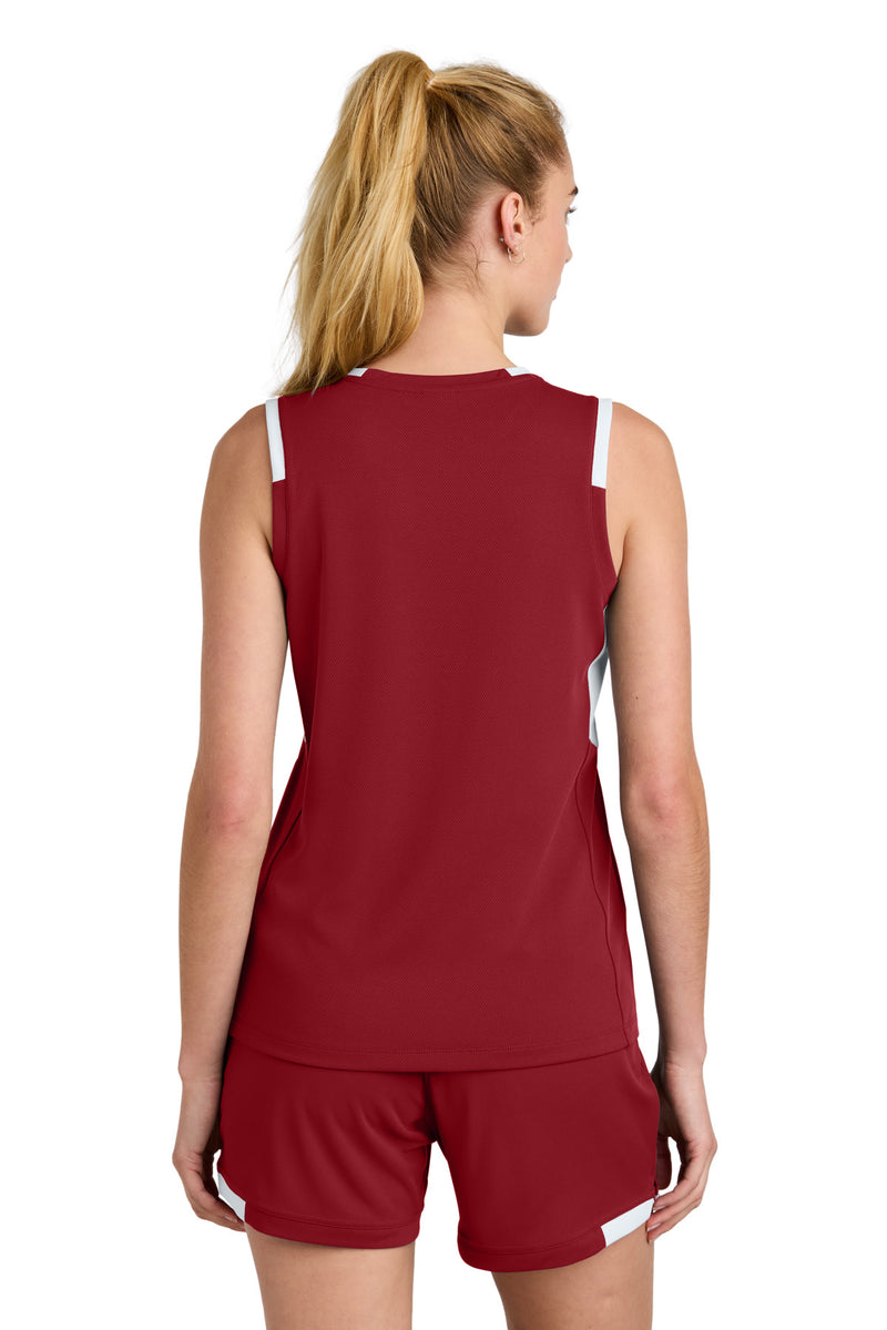 Sport-Tek Women's Club Sleeveless V-Neck - Deep Red/ White
