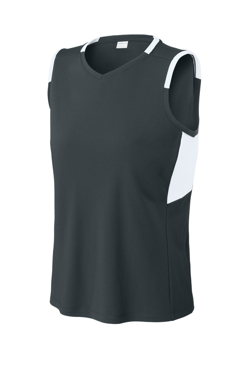 Sport-Tek Women's Club Sleeveless V-Neck - Iron Grey/ White