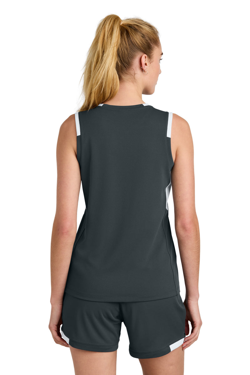 Sport-Tek Women's Club Sleeveless V-Neck - Iron Grey/ White