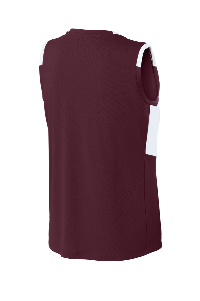 Sport-Tek Women's Club Sleeveless V-Neck - Maroon/ White