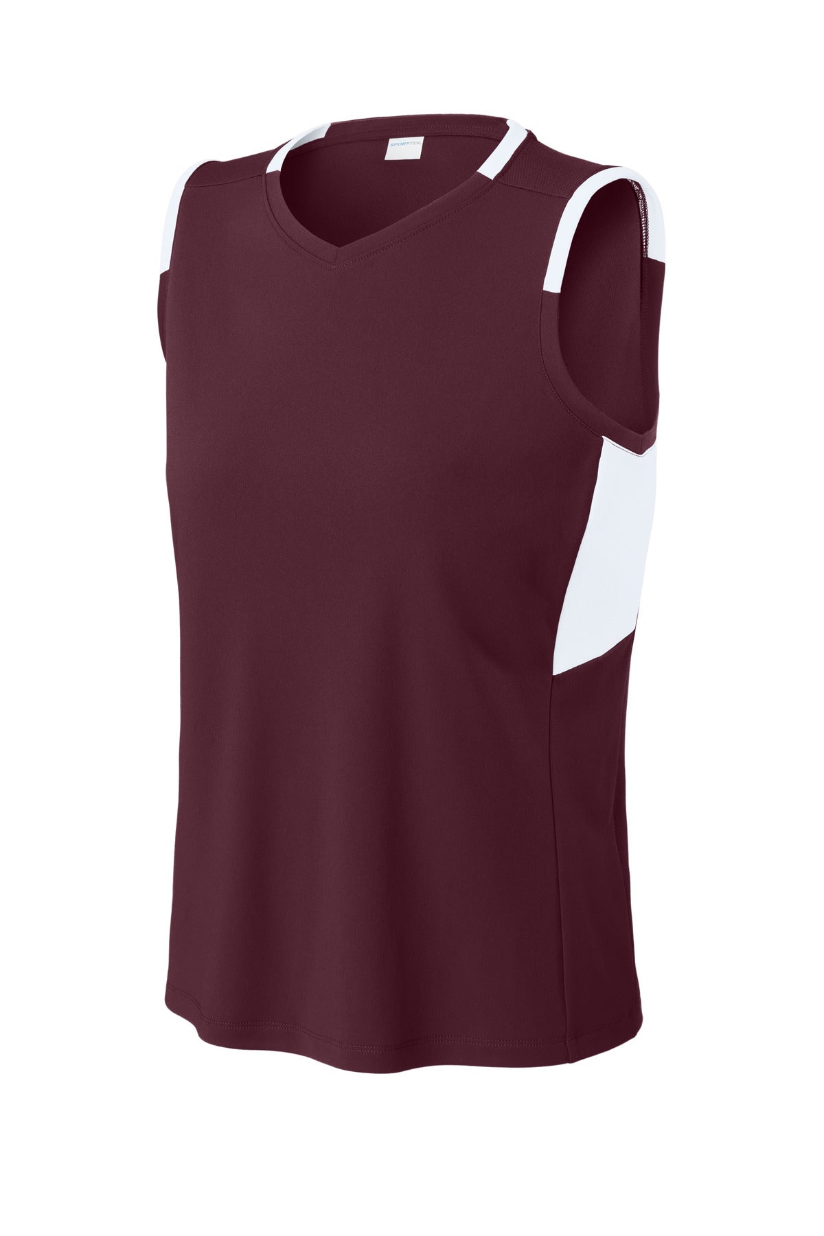 Sport-Tek Women's Club Sleeveless V-Neck - Maroon/ White