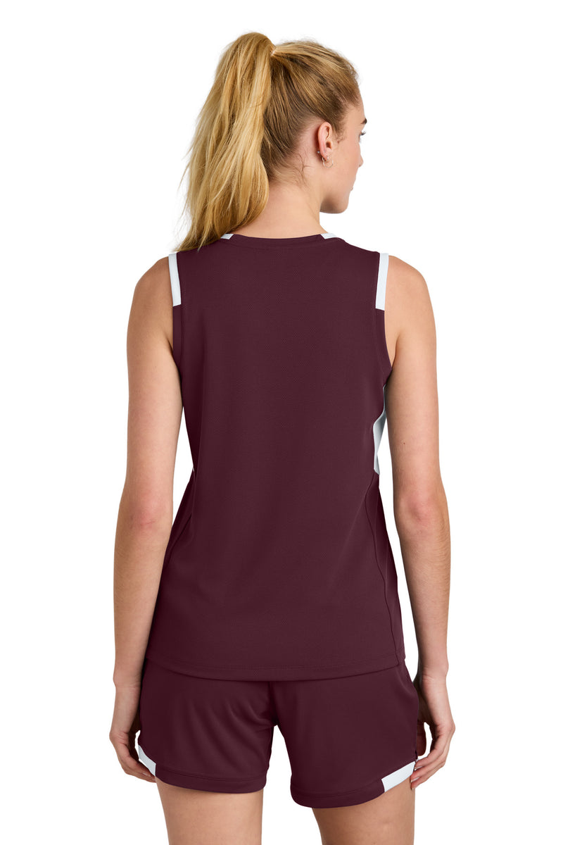 Sport-Tek Women's Club Sleeveless V-Neck - Maroon/ White