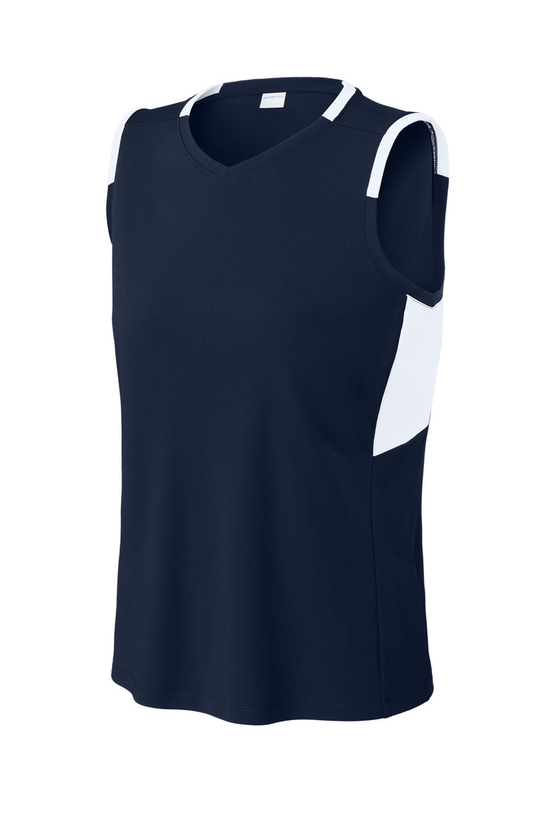 Sport-Tek Women's Club Sleeveless V-Neck - True Navy/ White