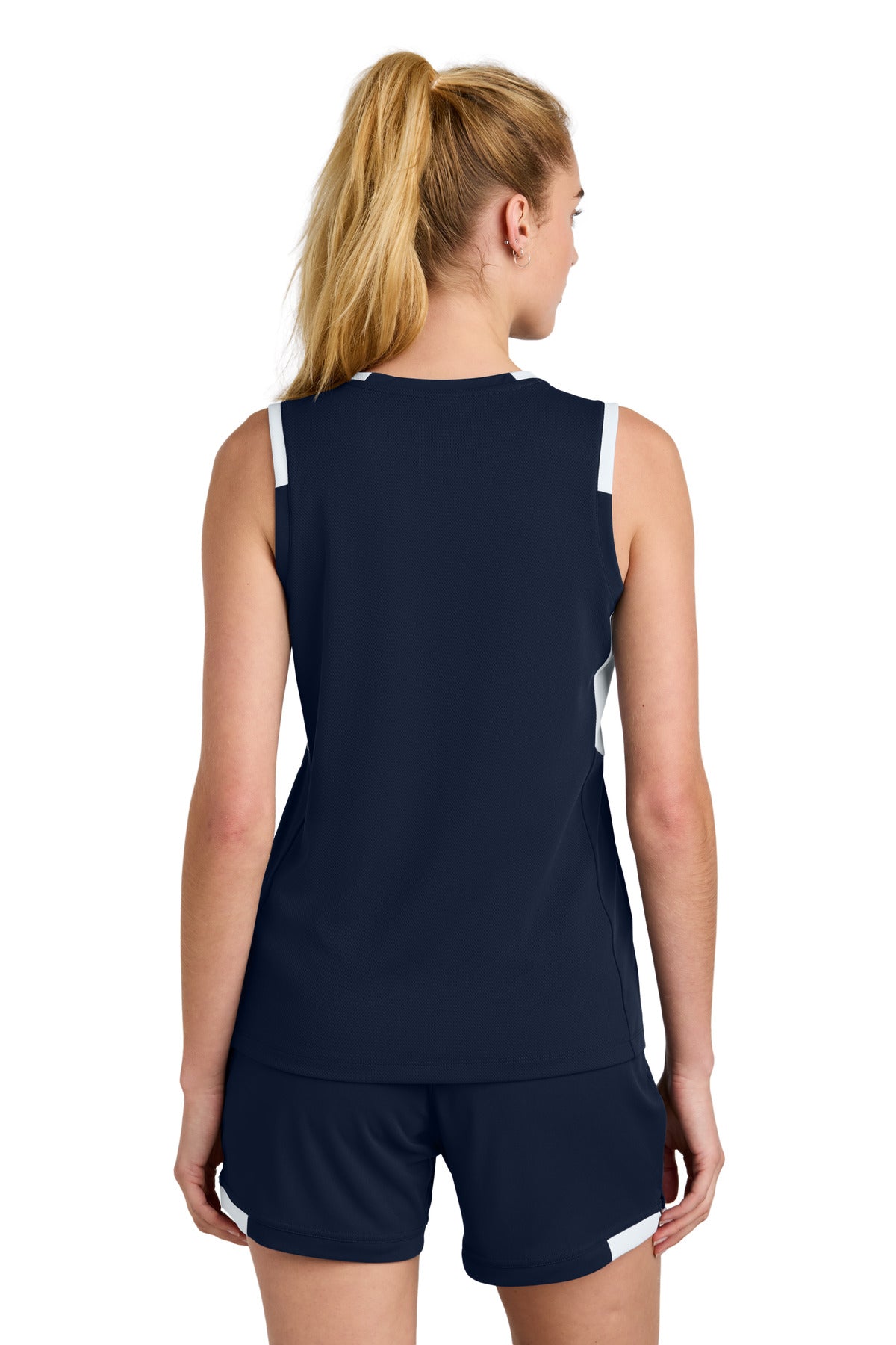 Sport-Tek Women's Club Sleeveless V-Neck - True Navy/ White