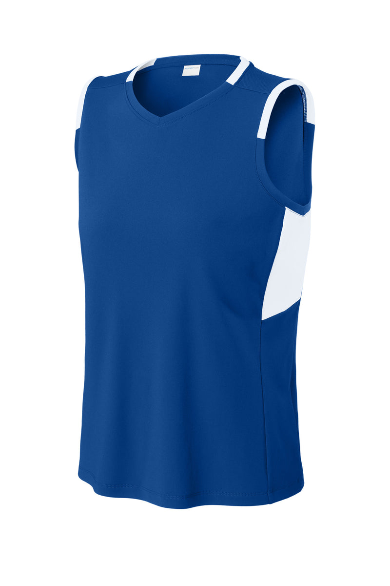 Sport-Tek Women's Club Sleeveless V-Neck - True Royal/ White