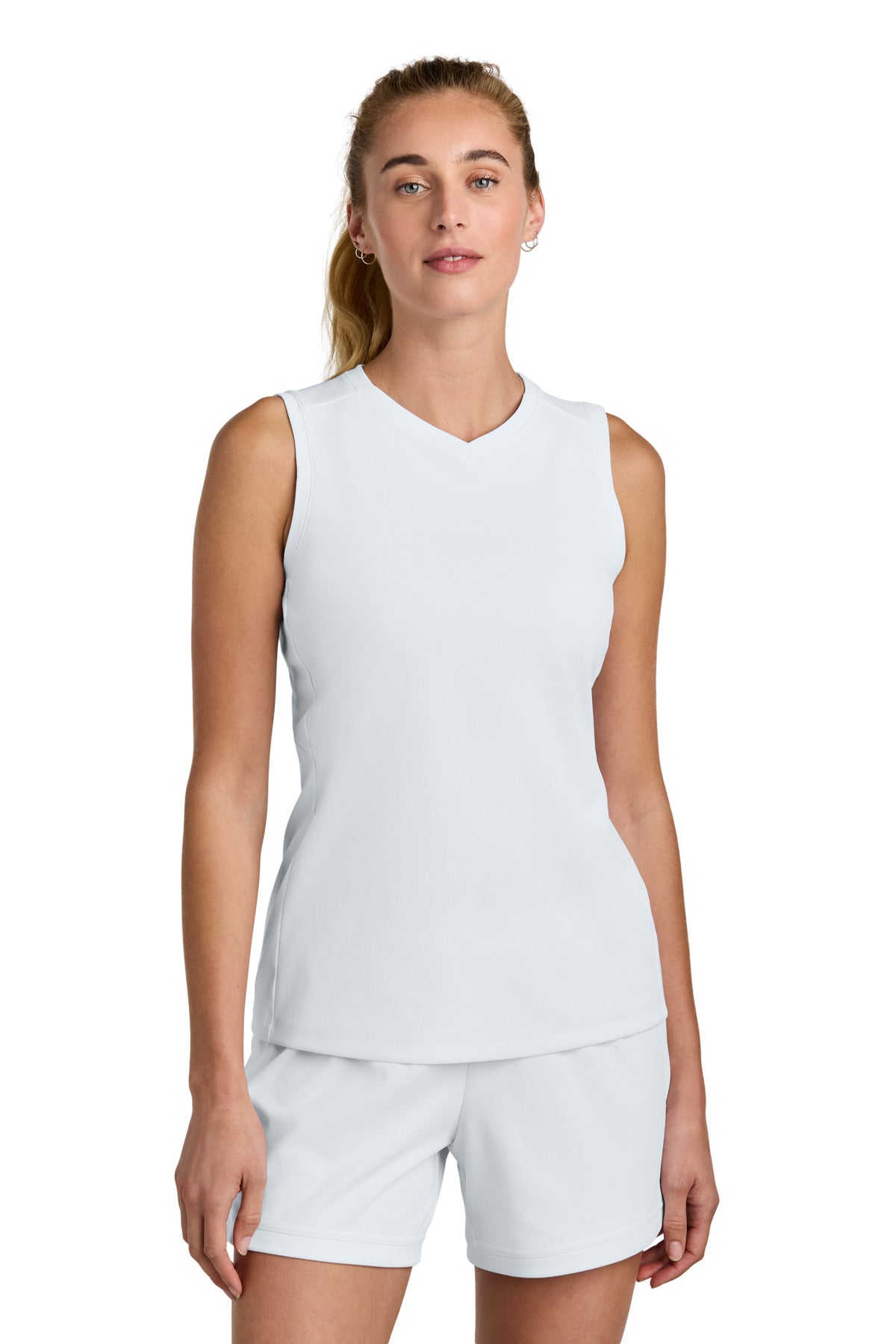 Sport-Tek Women's Club Sleeveless V-Neck - White/ White