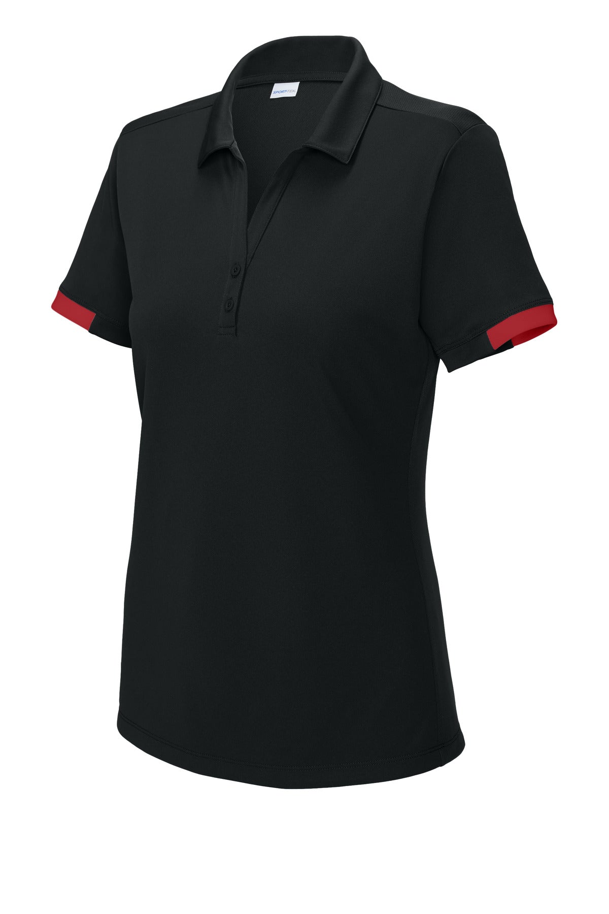 Sport-Tek Women's Club Colorblock Polo - Black/ Deep Red
