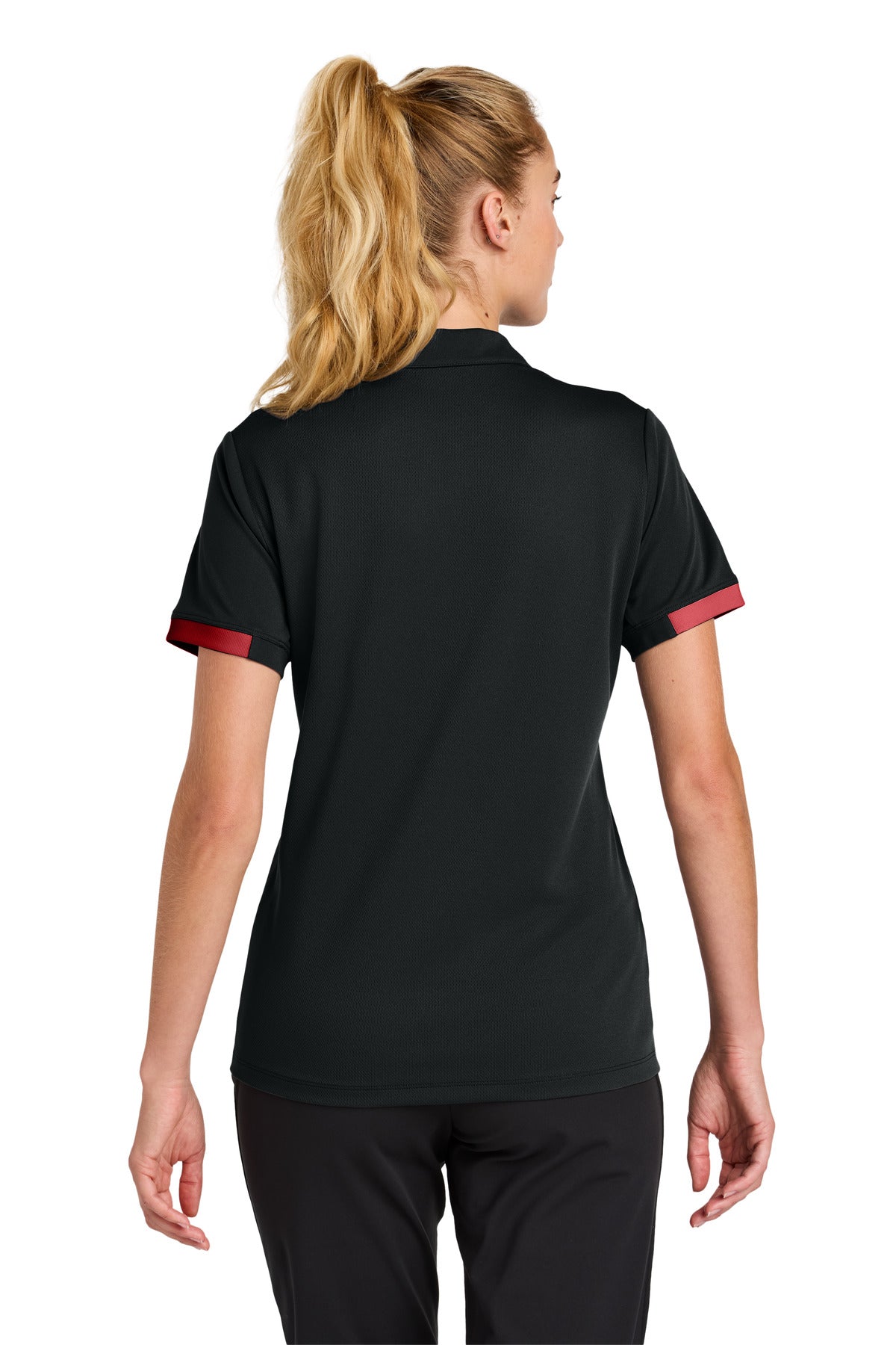 Sport-Tek Women's Club Colorblock Polo - Black/ Deep Red