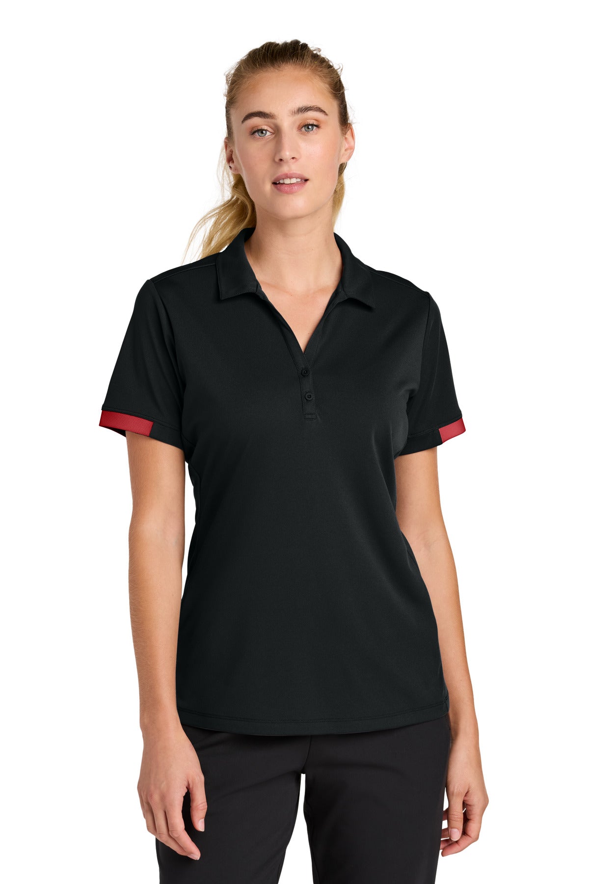 Sport-Tek Women's Club Colorblock Polo - Black/ Deep Red