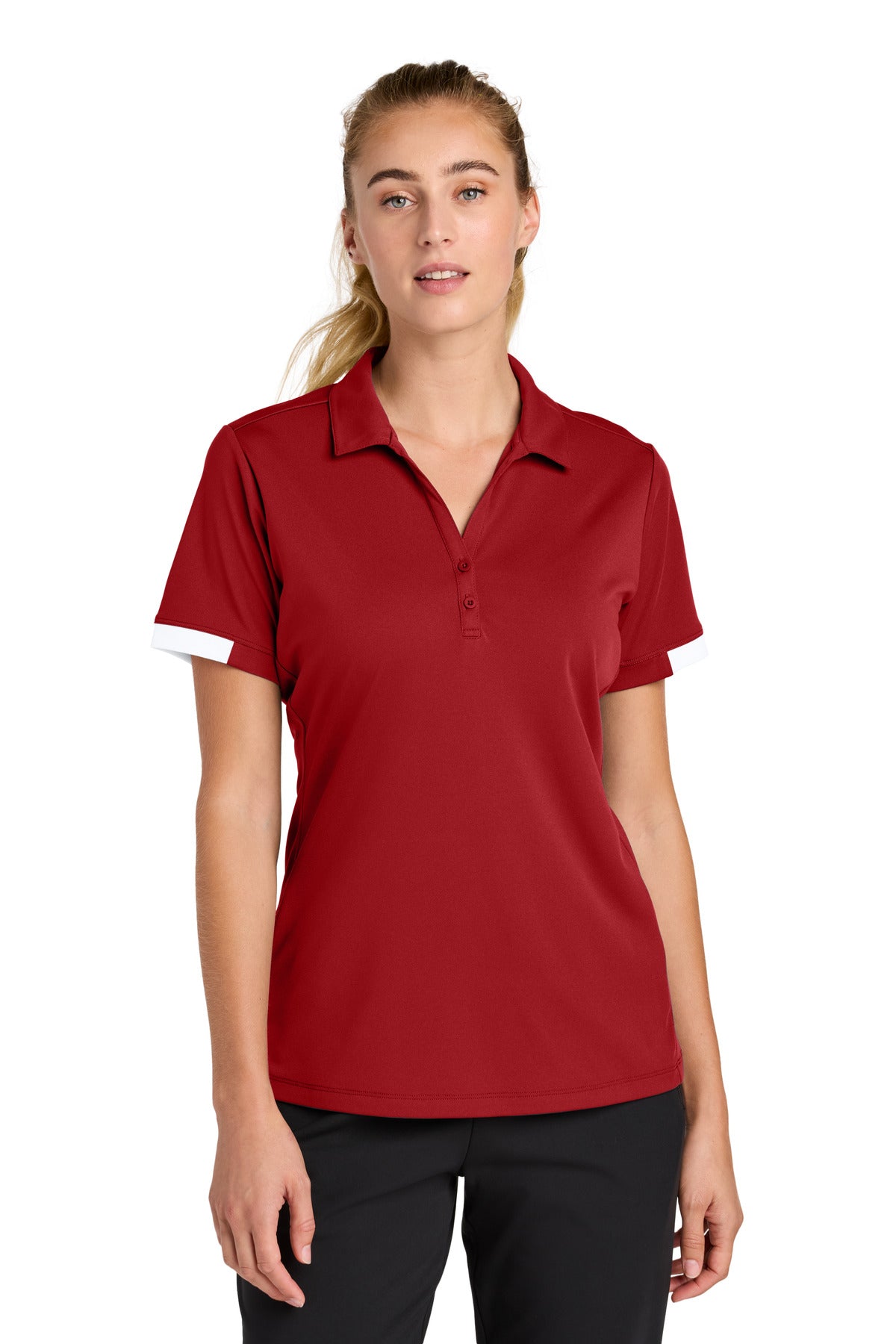 Sport-Tek Women's Club Colorblock Polo - Deep Red/ White