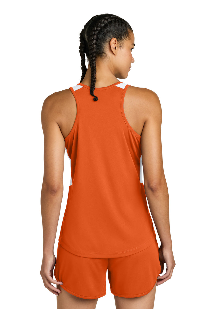 Sport-Tek Women's Club Track Tank - Deep Orange/ White