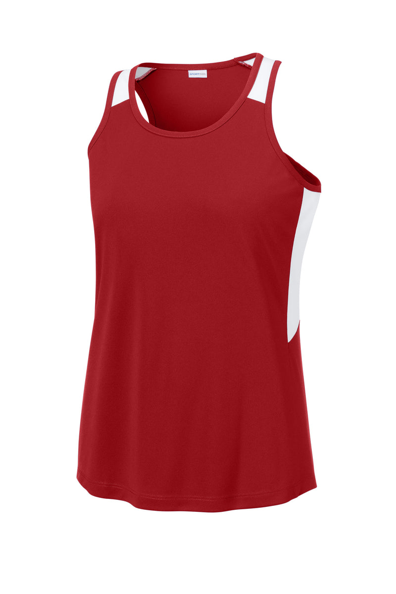 Sport-Tek Women's Club Track Tank - Deep Red/ White