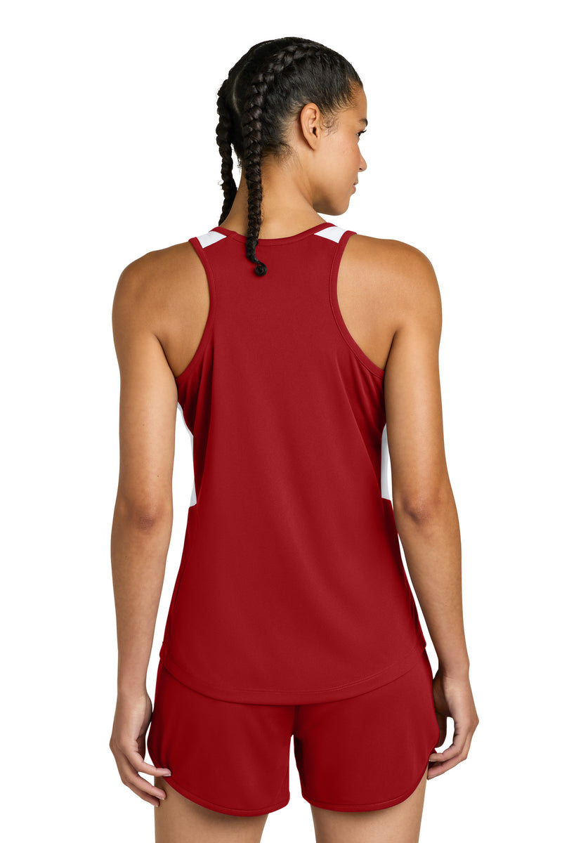 Sport-Tek Women's Club Track Tank - Deep Red/ White