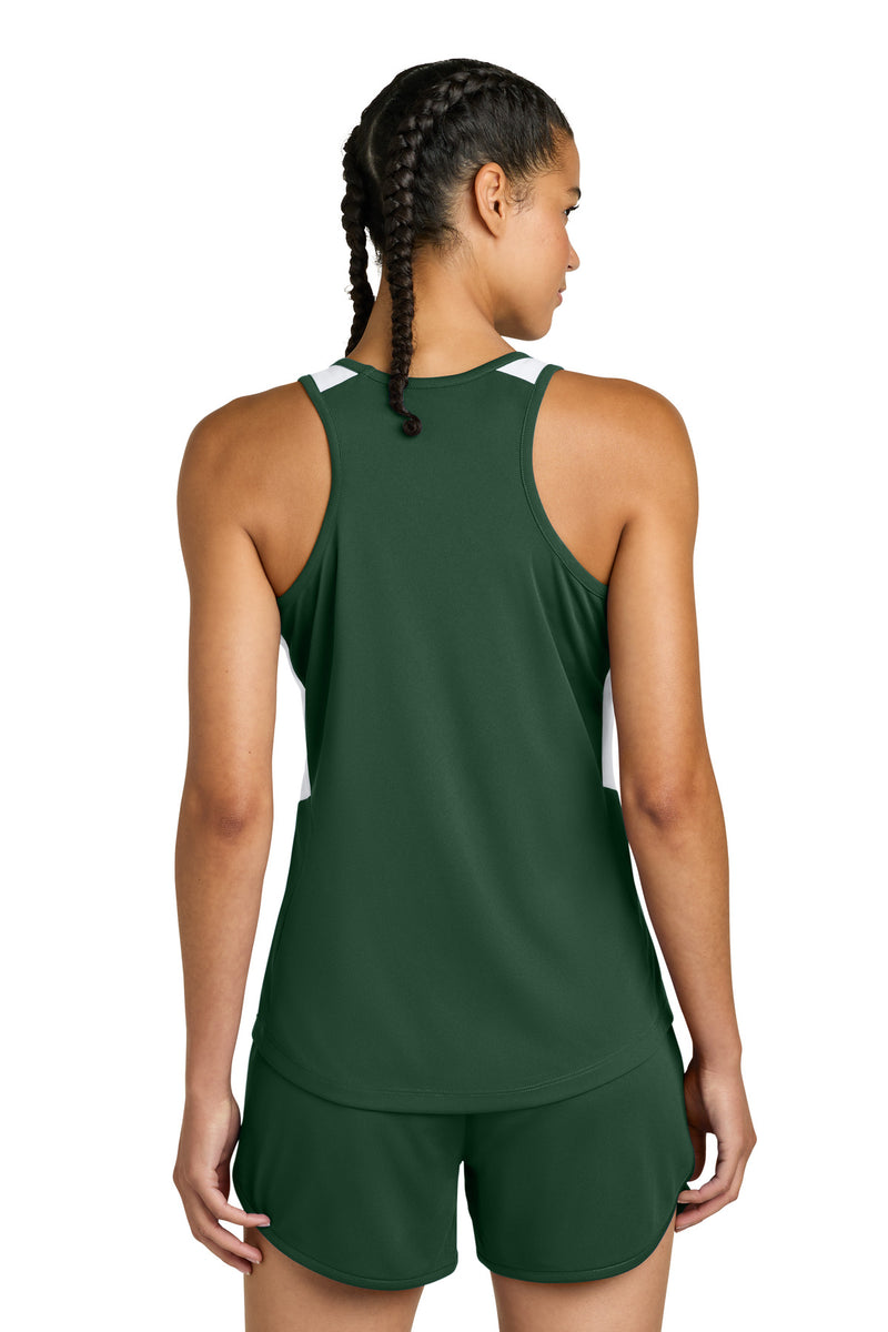 Sport-Tek Women's Club Track Tank - Forest Green/ White