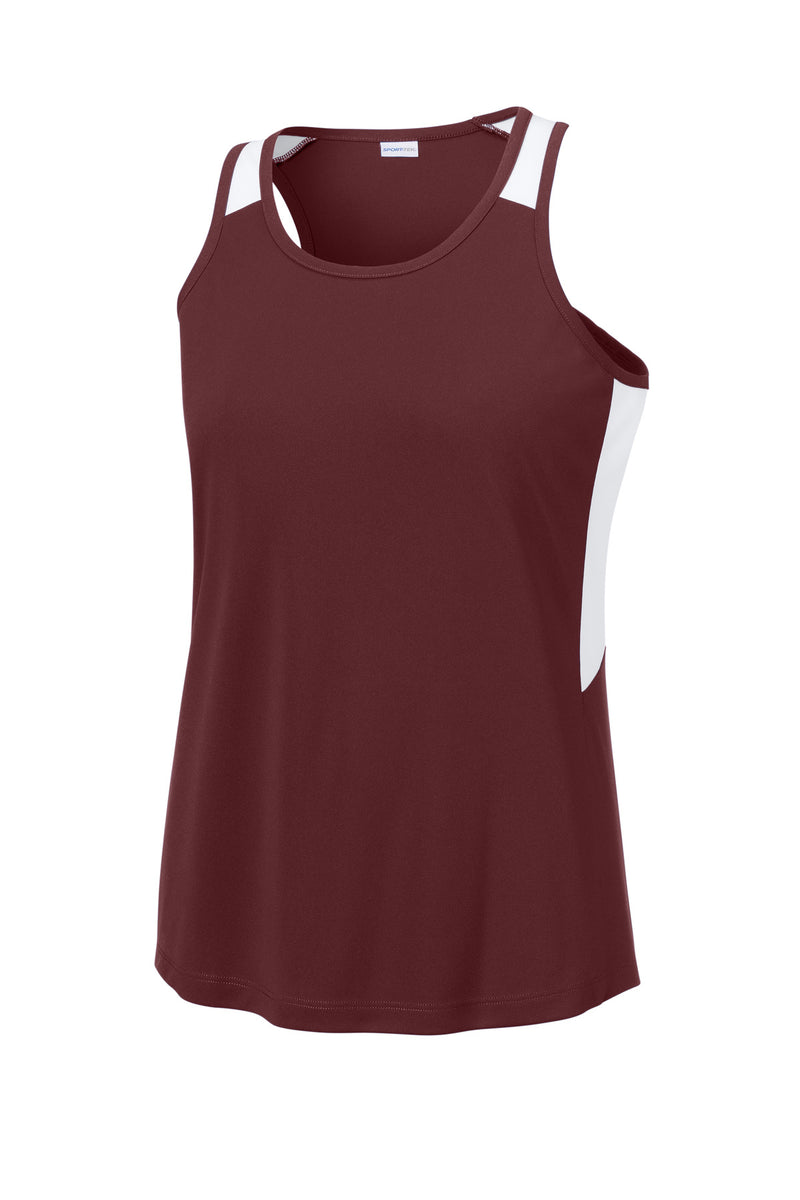 Sport-Tek Women's Club Track Tank - Maroon/ White