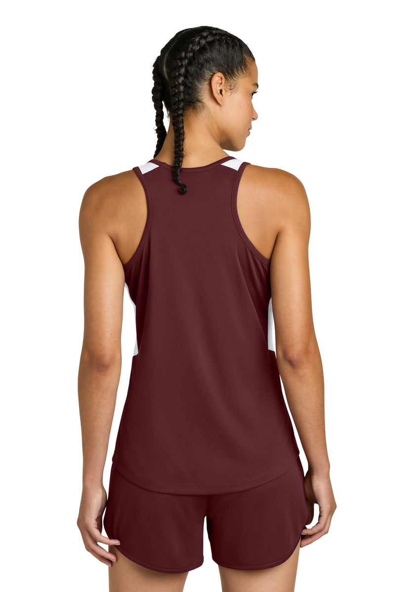 Sport-Tek Women's Club Track Tank - Maroon/ White