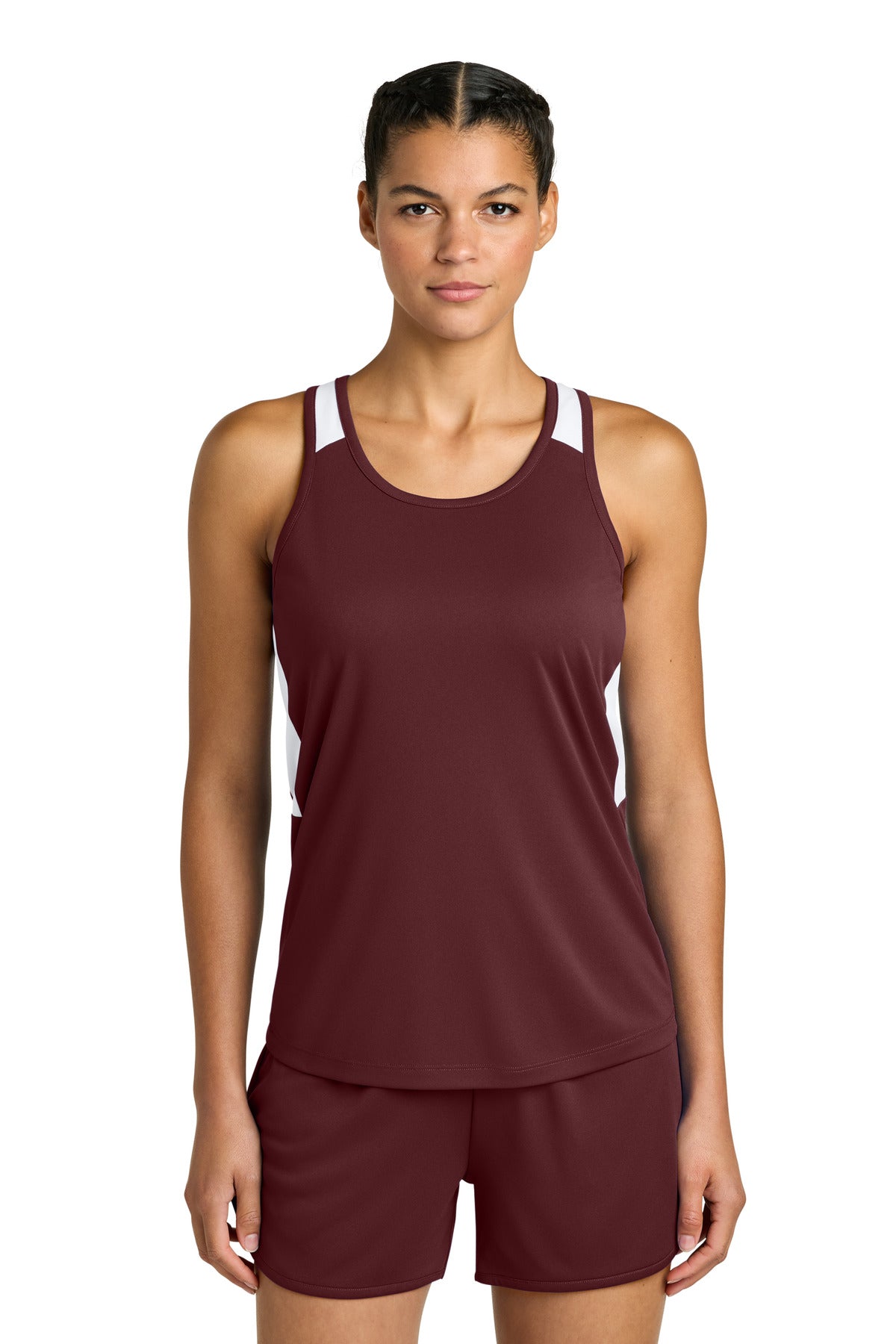Sport-Tek Women's Club Track Tank - Maroon/ White