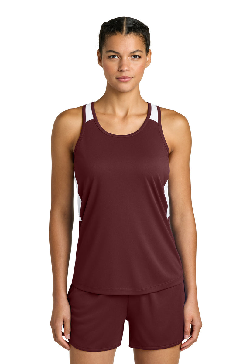 Sport-Tek Women's Club Track Tank - Maroon/ White