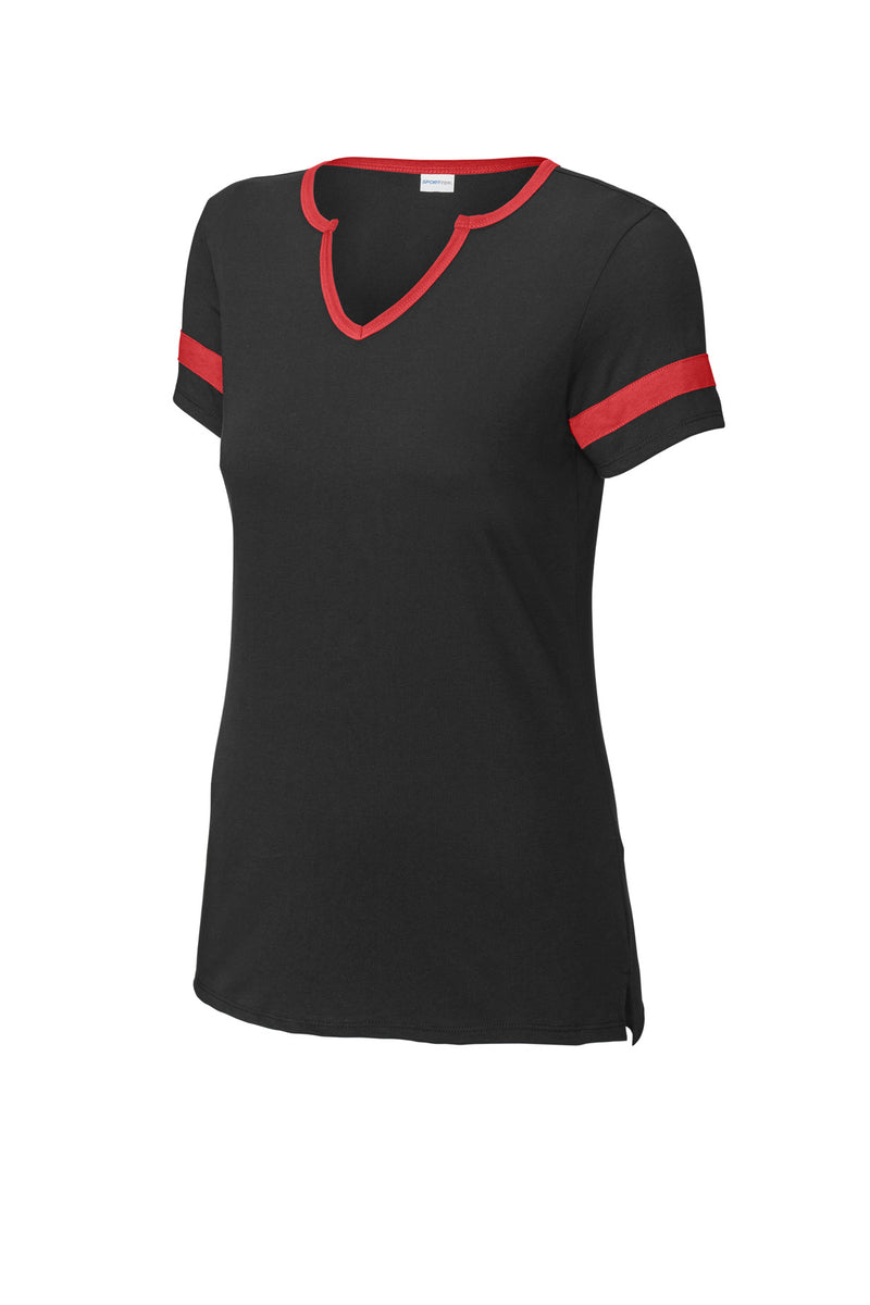 Sport-Tek Women's Halftime Notch Neck Tee - Black/ Deep Red