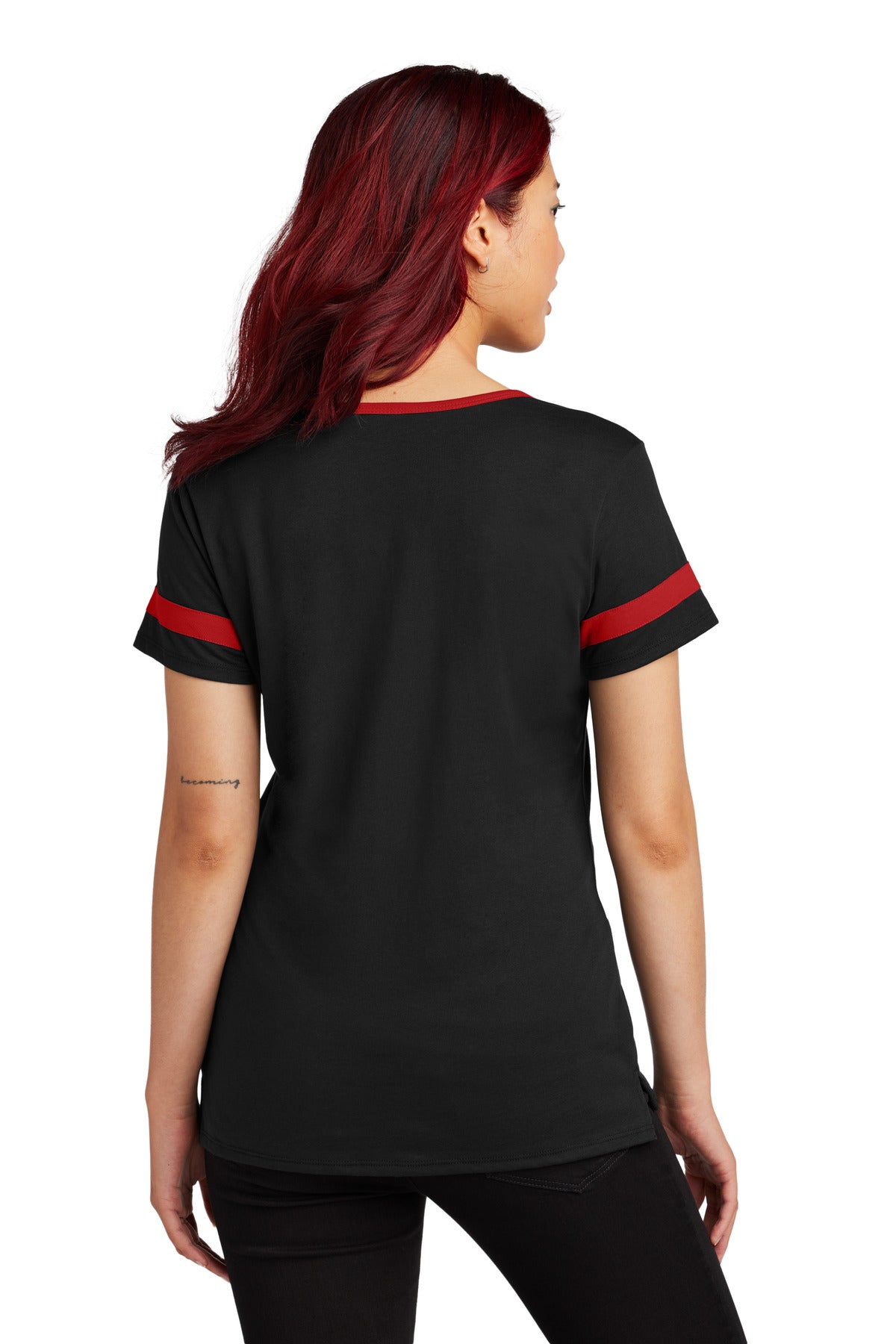 Sport-Tek Women's Halftime Notch Neck Tee - Black/ Deep Red