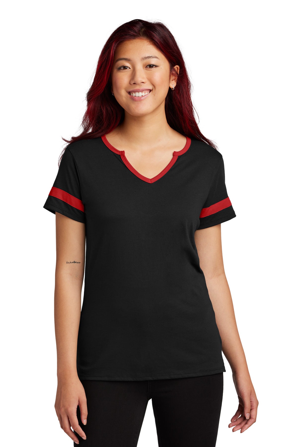 Sport-Tek Women's Halftime Notch Neck Tee - Black/ Deep Red