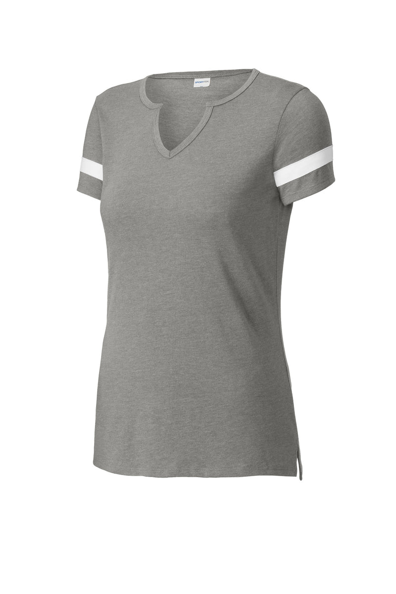Sport-Tek Women's Halftime Notch Neck Tee - Vintage Heather/ White