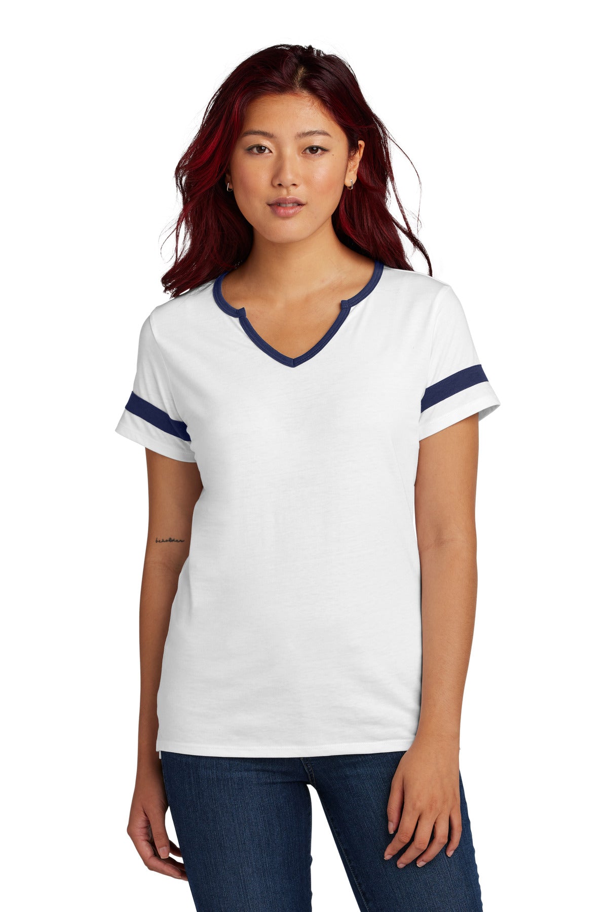 Sport-Tek Women's Halftime Notch Neck Tee - White/ True Navy