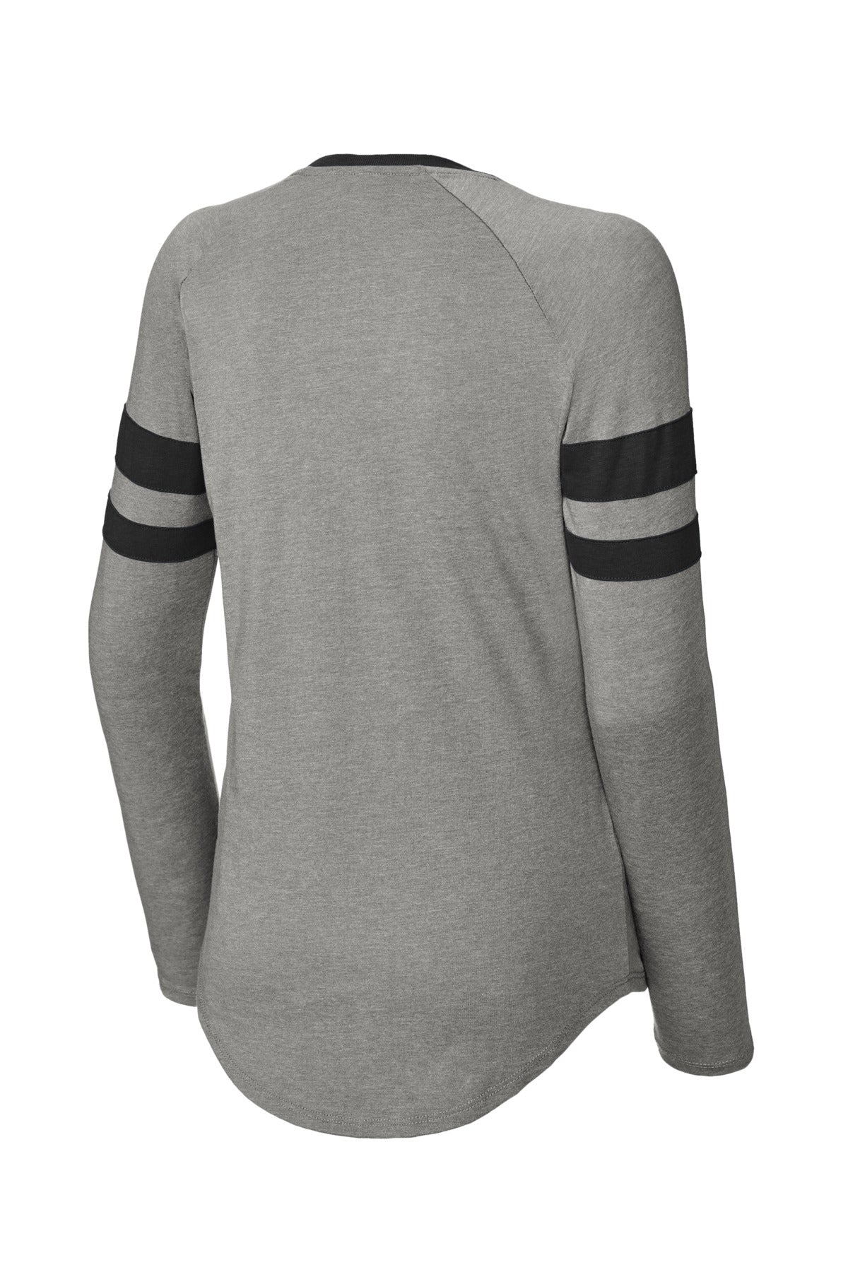 Sport-Tek Women's Halftime Stripe Long Sleeve V-Neck Tee - Black/ Vintage Heather