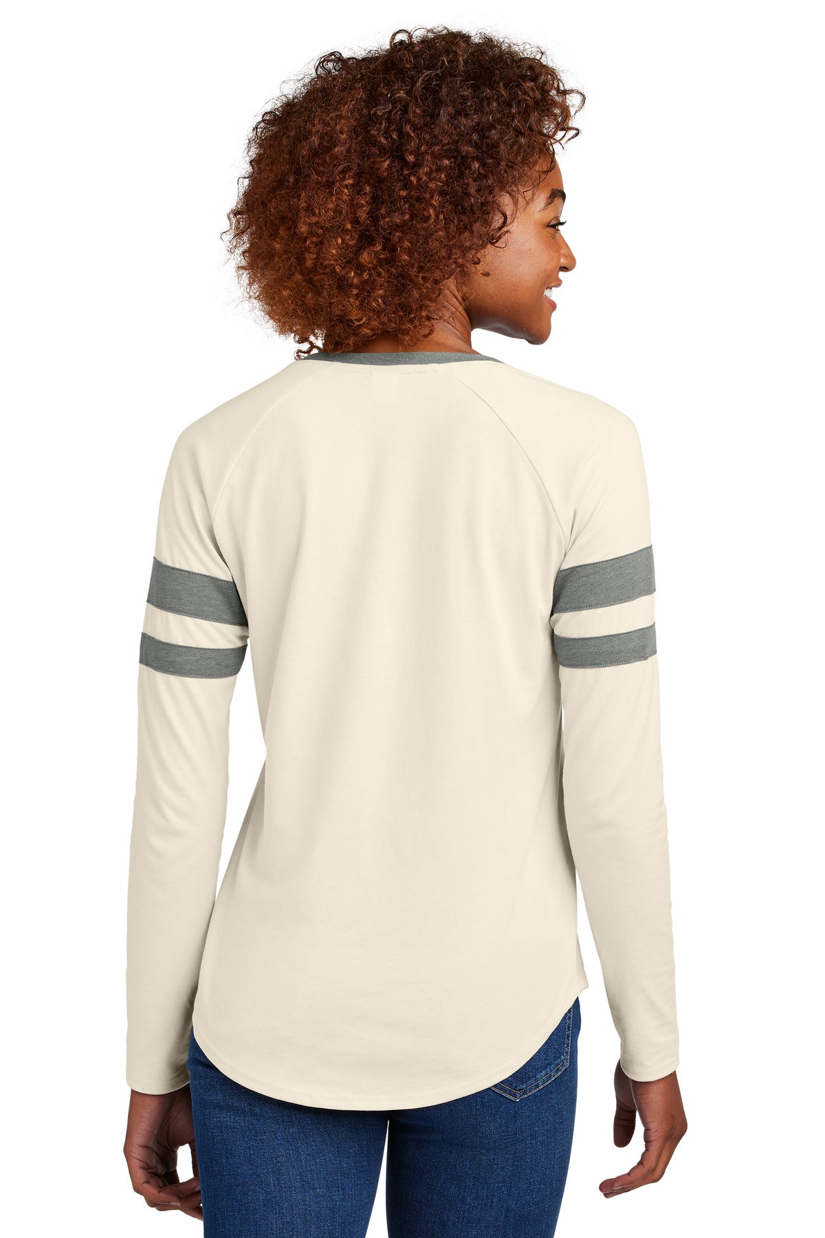 Sport-Tek Women's Halftime Stripe Long Sleeve V-Neck Tee - Vintage Heather/ Ecru